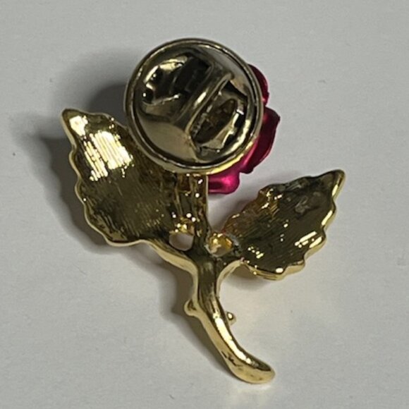 VTG "A Christmas Rose" Lapel Hat Pin Gold Tone w/Rhinestone Hope Love 1.25" - Picture 6 of 12